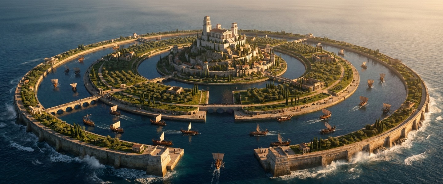 Atlantis — the concentric island kingdom of Atlas, son of Poseidon